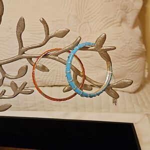 NWT aqua & orange silvertone bracelets
